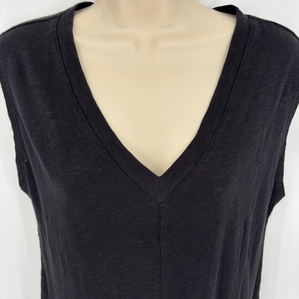 Lou & Grey Womens Black Slub Knit Cotton V-Neck Sleeveless Maxi Dress Pockets S